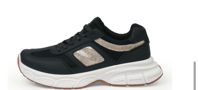 Tenis ultra confort negro dorado