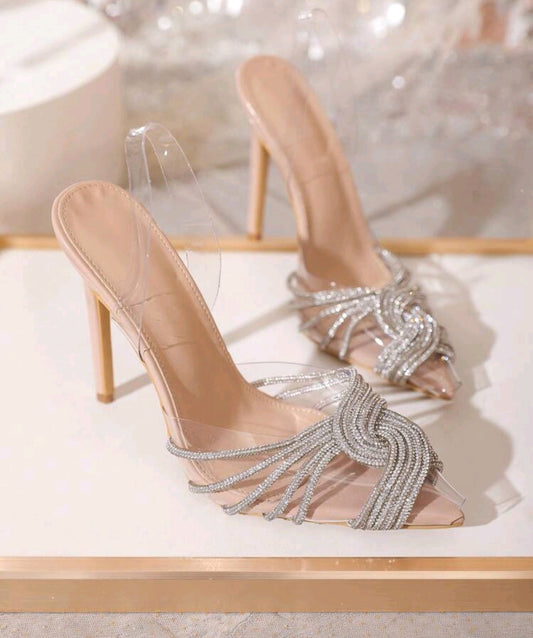 Estilette nude tiras de cristal